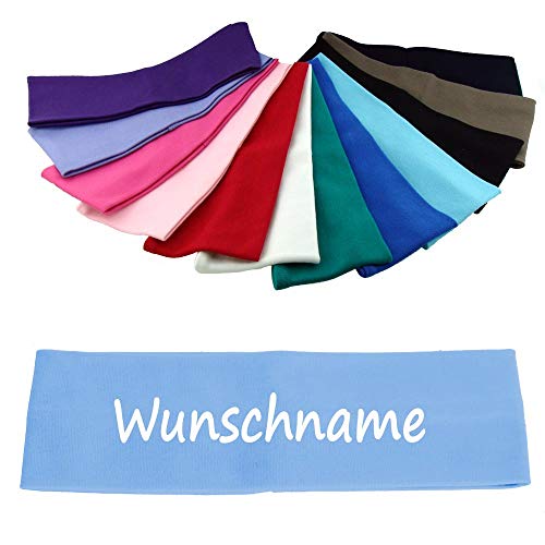 Stirnband mit Namen oder Text personalisiert für Baby oder Kind aus 100% Baumwolle (Aqua, Kleinkinder bis 48cm Kopfumfang) von Elefantasie