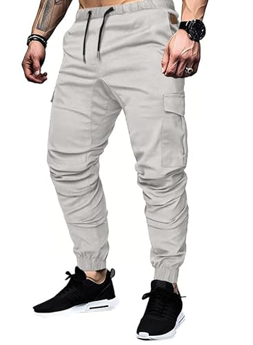 Elegancity Cargohose Herren Hellgrau Chino Hose mit 6 Taschen Cargo Hose Stretch Jogginghose für Männer mit Bundgummi Elastische Hosen XXL von Elegancity