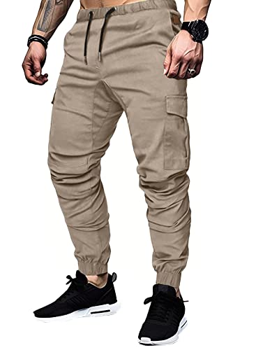 Elegancity Graue Cargohose Herren Chino Hose mit 6 Taschen Cargo Hose Stretch Jogginghose für Männer mit Bundgummi Elastische Hosen L von Elegancity