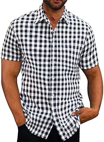 Elegancity Hemd Herren Kariertes Sommerhemd Kurzarm Freizeithemd Regular Fit für Männer 100% Baumwolle Schwarz, XXXL von Elegancity