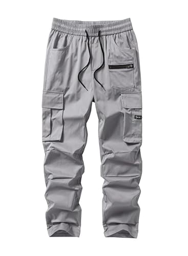 Elegancity Herren Cargo Hose Lang Einfarbig Freizeithose Loose Fit Casual Chino Hose Männer Cargohosen Jogginghose Outdoorhose Hellgrau, S von Elegancity