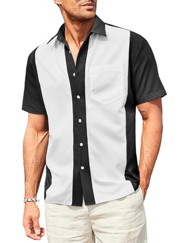 Elegancity Herren Hemd Kurzarm Bowling Hemd Gestreiftes Knopfleiste Freizeithemd Casual Hawaii Hemd Männer Sommerhemd Regular Fit Shirt von Elegancity