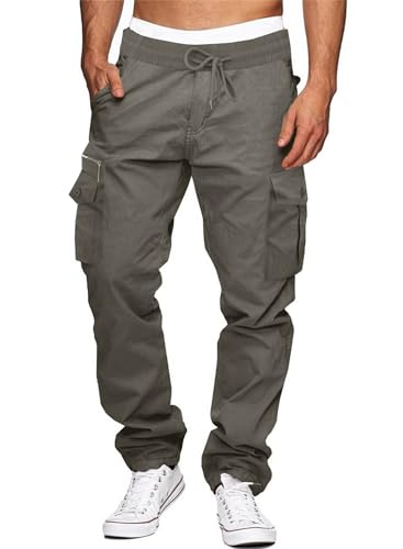 Elegancity Hosen Herren Cargo Baumwolle Outdoorhose Lange Baggy Hose Jogginghose Casual Freizeithose Pants Grau XXL von Elegancity