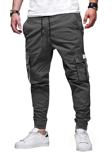 Elegancity Jogginghose Herren Cargohose Dunkelgrau Einfarbige Hose Causal Sporthose Elastische Freizeithose Männer mit 6 Tasche S von Elegancity