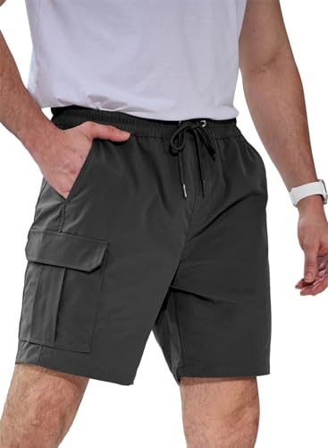 Elegancity Kurze Hosen Herren Bermuda Cargo Shorts Klassischer Schnitt Cargoshorts Sommer Jogginghose Casual Chino Hawaii Freizeithose mit 4 Taschen Dunkel Grau, XL von Elegancity