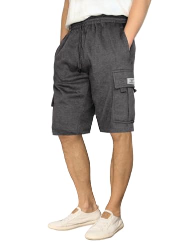 Elegancity Kurze Hosen Herren Jogginghose Herren Elastischer Kordelzug Bund Cargohose Männer Sporthose mit 5 Taschen Shorts Dunkelgrau L von Elegancity