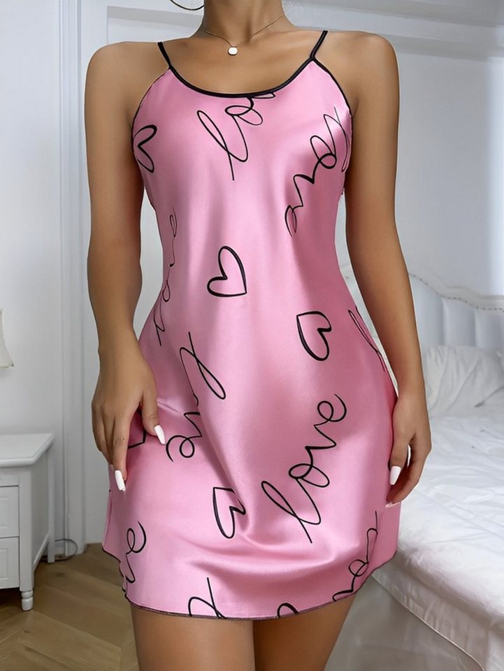 Elegant Love Nachthemd Lässiges Slip-Nachthemd aus Satin mit Herz- und Buchstabendruck (1-tlg) Sexy Negligee für Damen, Nachtwäsche & Loungewear Für Frauen, rückenfrei von Elegant Love