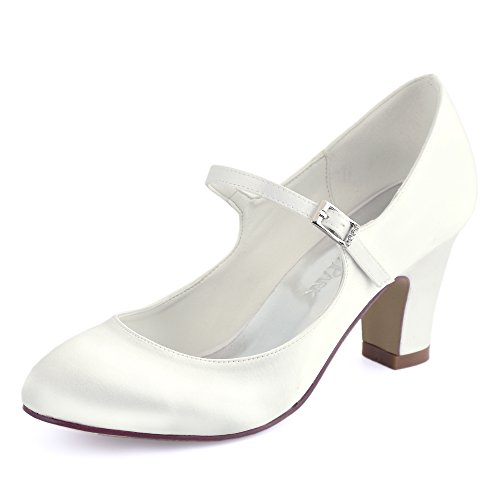 ElegantPark HC1801 Bequeme Damen Blockabsatz Mary Jane Pumps Satin Hochzeit Brautschuhe, Ivory, 38 EU von Elegantpark