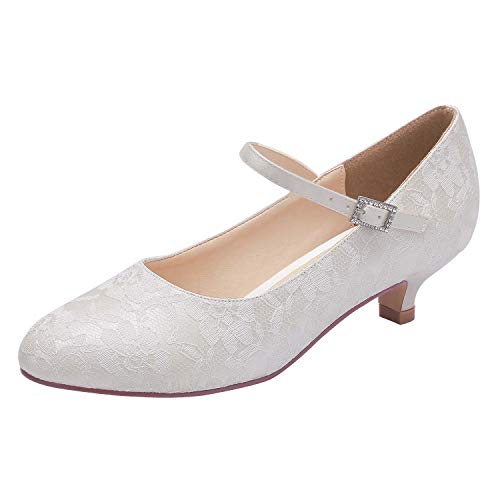 Elegantpark 100120 Damen Mary Jane Niedriger Absatz Bequem Spitze Lace Hochzeit Brautschuhe Ivory Gr.40 von Elegantpark