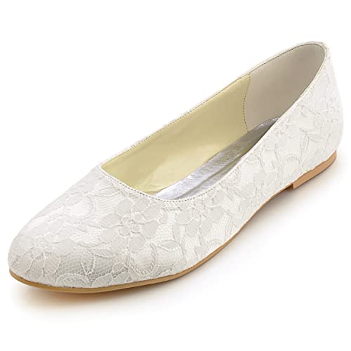 Elegantpark EP11106 Ivory Runde Zehen Einfache Lace Spitze Flache Brautschuhe Gr.38 von Elegantpark