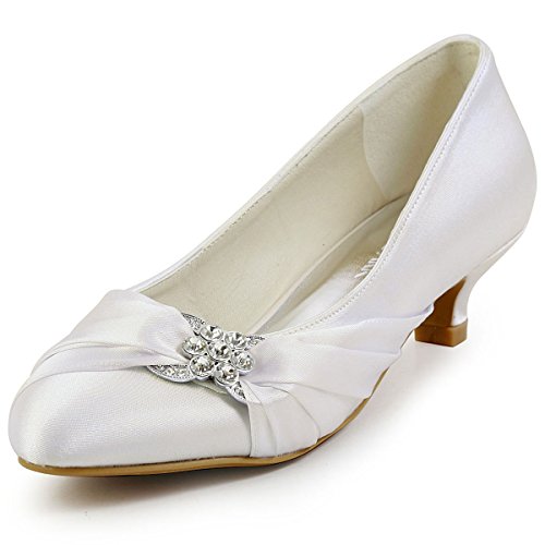 Elegantpark EP2006L Ivory Satin Niegriger Absatz Strass Kleine Round Zehen Damen Brautschuhe Gr.38 (UK5) von Elegantpark