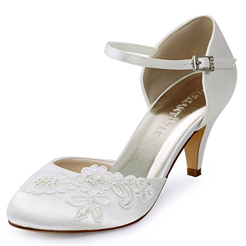 Elegantpark HC1604 Ivory Damen Geschlossene Zehen Stickerei Perlen Satin Brautschuhe EU 38 von Elegantpark