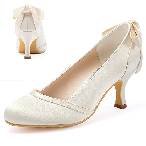 Elegantpark HC1804 Geschlossene Zehen Schleife Pumps Satin Hochzeit Brautschuhe Ivory Gr.37 von Elegantpark