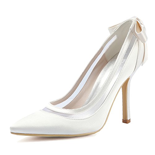 Elegantpark HC1806 Damen Spitze Zehen Schleife Satin High Heel Pumps 9CM Hochzeit Brautschuhe Ivory Gr.39 von Elegantpark