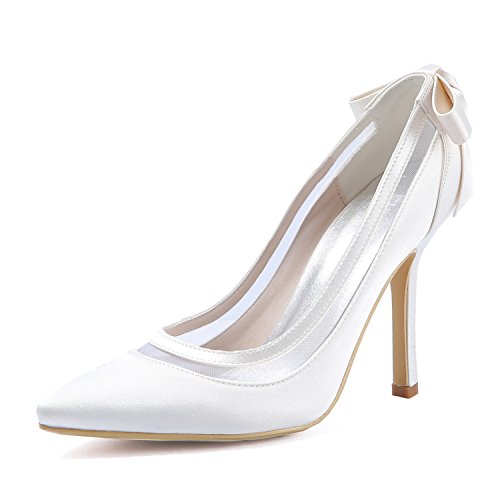 Elegantpark HC1806 Damen Spitze Zehen Schleife Satin High Heel Pumps 9CM Hochzeit Brautschuhe Weiß Gr.41 von Elegantpark