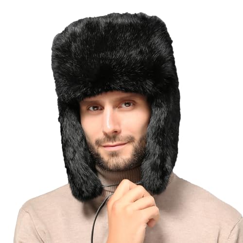 Elegtiskas Winter Trapper Hat with Flaps Faux Fur Winter Hunting Hat Russian Ushanka Hat for Men Women von Elegtiskas