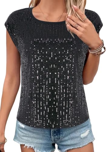 Elenint Damen Glänzend Pailletten Tanktop Cocktail Party Rund Neck Ärmellos Top Lose Lässig Pullover T-Shirts Bluse Clubwear Elenint Damen Glänzend Pailletten Tanktop Cocktail Party Rund Neck Ärmellos Top Lose Lässig Pullover T-Shirts Bluse Clubwear von Elenint