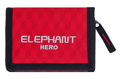 ELEPHANT Geldbörse Kinder Portemonnaie Hero Signature Wallet Schlüsselkette Börse Mädchen Jungen Ausweishülle Geldbeutel Schülerbörse Purse (Red Cube 12864 (Rot Schwarz)) von ELEPHANT