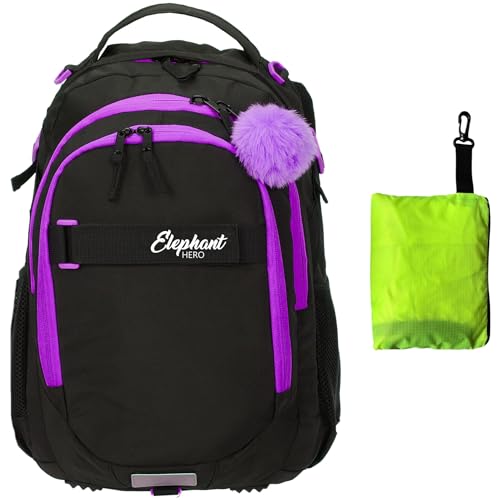 Elephant Schulrucksack Hero Signature Rucksack Schultasche Schulmappe Daypack Mädchen mit Regenhülle +r (Tiff Lila 13015 (Lila Violett Black)) von Elephant