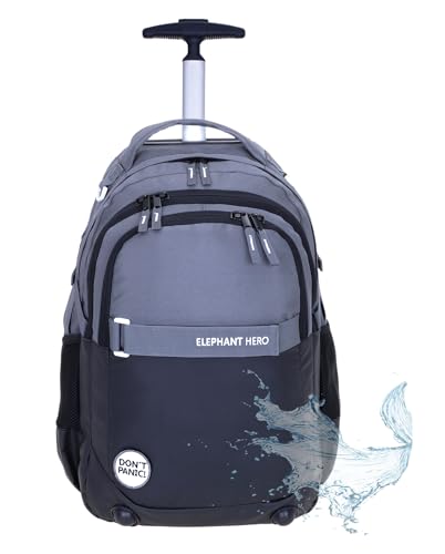 Elephant Trolley Jungen Mädchen Schultrolley Hero Signature Schulranzen Trolly Rucksack (Color Block Schwarz Athrazit 13048) von Elephant