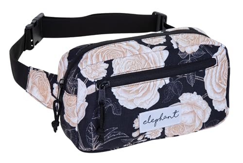 Hüfttasche Bauchtasche Gürteltasche Outdoor Damen Herren Hip Bag Fanny Pack Large Urban Pouch Sport Crossbag Elephant Travel Waist Bag (Black Flower (schwarz) 13021) von Elephant