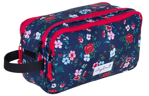 Kulturbeutel Damen Kosmetiktasche Beautycase Travel Flower Washbag Reise Kulturtasche groß geräumig viele Fächer Reise Tasche Sauna (Blue Flower (blau) 13022) von Elephant