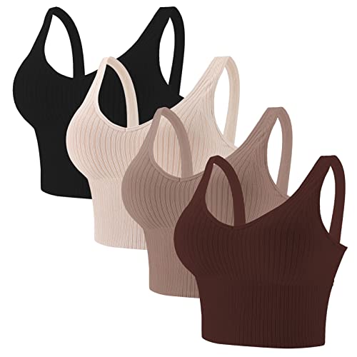 Eleplus BHS Damen Ohne Bügel Crop Top Schlaf Bügelloser BH Gepolstert Soft Bequemer Bralette 4er Pack,Farbe3,S-M von Eleplus