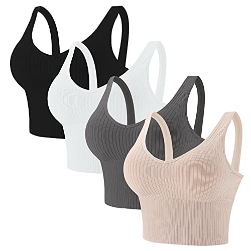 Eleplus 4er-Pack bequeme Cami-BHs für Damen, bauchfreies Oberteil, gepolstert, lange Yoga-Bralette, Lounge-Sport-BHs, Farbe2, XL/XXL von Eleplus