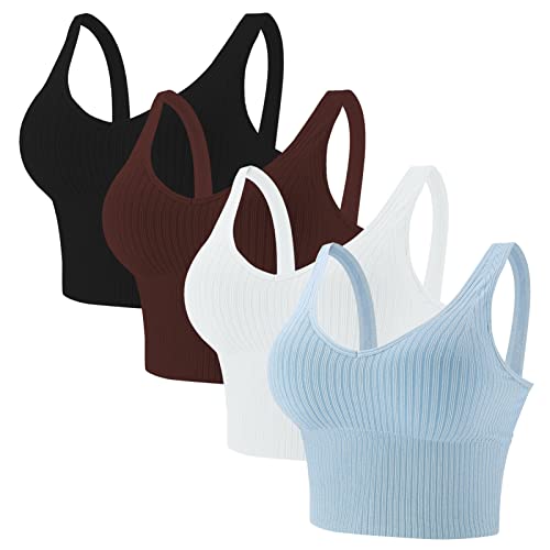 Eleplus BHS Damen Ohne Bügel Crop Top Schlaf Bügelloser BH Gepolstert Soft Bequemer Bralette 4er Pack,Farbe4,L-XL von Eleplus