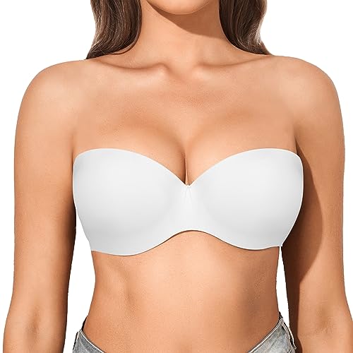 Eleplus Damen Trägerloser BH Push Up Bügel Plus Size Multiway Convertible BH, weiß, 80C von Eleplus