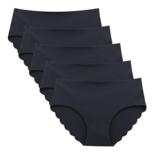 Eleplus Nahtlose Unterwäsche für Frauen No Show Panties Höschen Komfortslip 5er Pack (Schwarz,L) von Eleplus