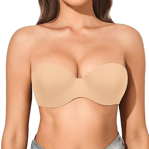 Eleplus Trägerloser BH Damen mit Bügel Push Up Comfy Klassische BHS,Beige,75D von Eleplus