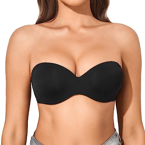 Eleplus Trägerloser BH Damen mit Bügel Push Up Comfy Klassische BHS,Schwarz,80B von Eleplus