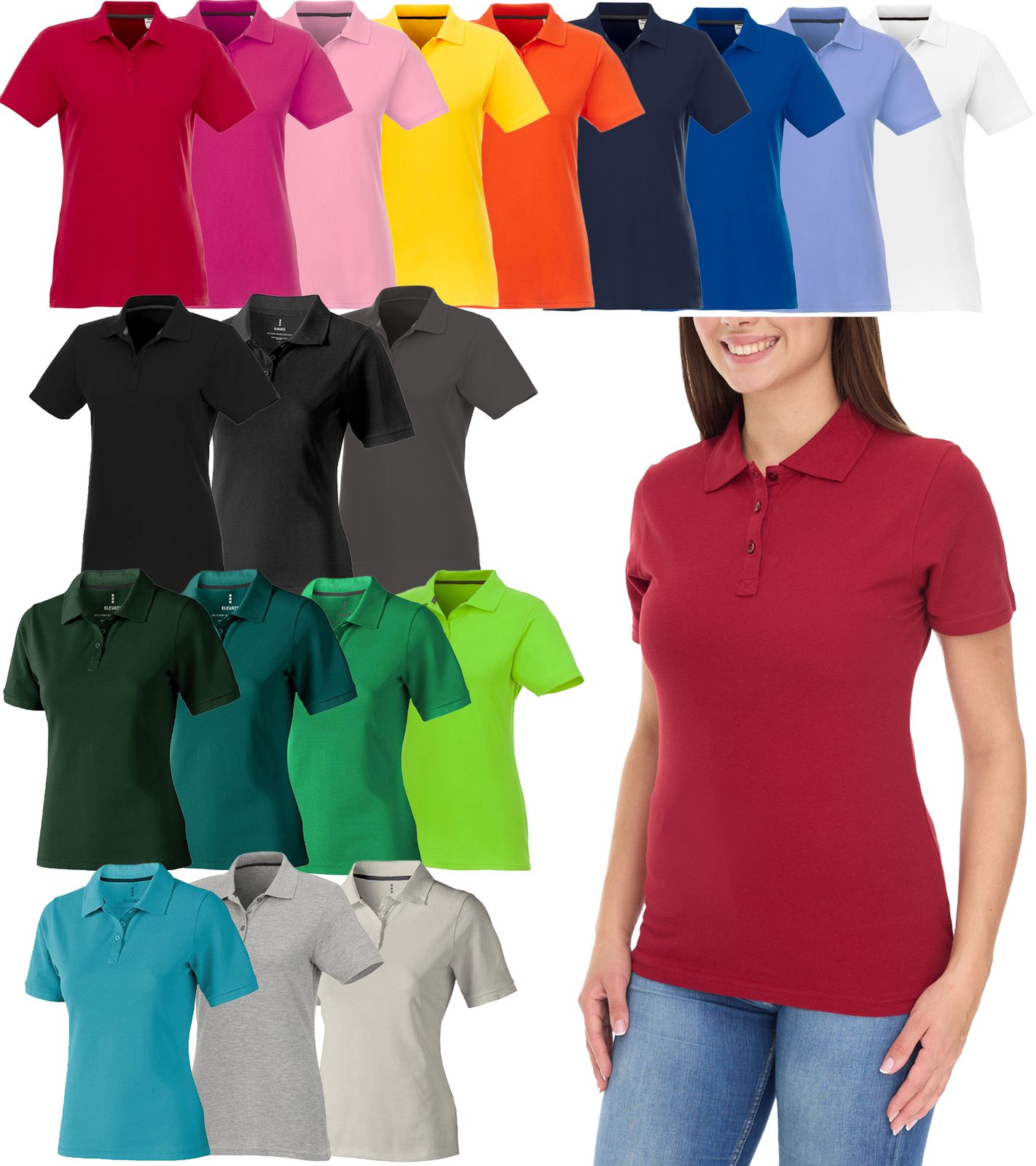 ELEVATE Helios Damen Polo-Shirt Baumwolle Polo-Hemd Pique-Strick 180 g/m² 38107 in Weiß, Rot, Blau, Gelb, Pink, Orange, Grün, Grau, Beige oder Schwarz ELEVATE Helios Damen Polo-Shirt Baumwolle Polo-Hemd Pique-Strick 180 g/m² 38107 in Weiß, Rot, Blau, Gelb, Pink, Orange, Grün, Grau, Beige oder Schwarz von Elevate