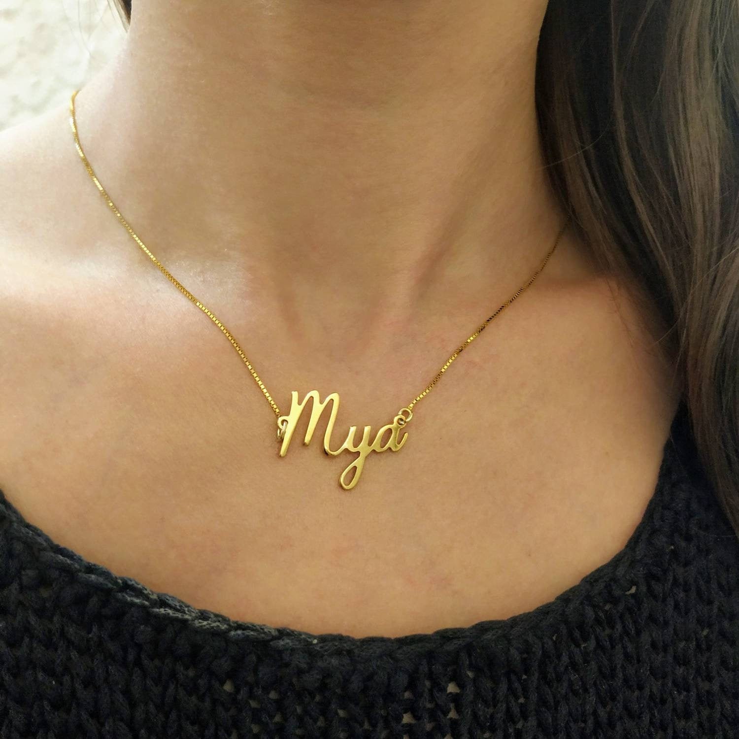 18K Vergoldet - Halskette Mit Namen Personalisierter Schmuck Namensschild Handschrift Gold Namenskette Mama Geschenk Mya von ElianaBridal