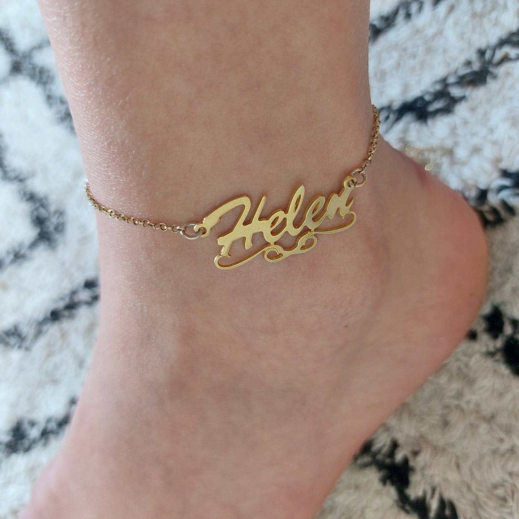 Benutzerdefinierte Name Fußkettchen - Gold Personalisierter Namen Armband Körperschmuck Brautjungfer Geschenk -Mutter von ElianaBridal