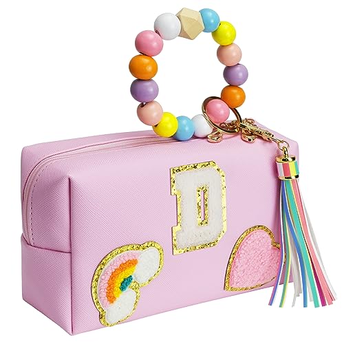 Elilier Initial Preppy Make-up-Tasche, personalisierte tragbare Smiley-Gesicht-Make-up-Tasche mit Schlüsselanhänger-Armband, niedliche Make-up-Tasche, PU-Leder, wasserdichte Kosmetiktasche, Kulturbeutel, adrettes Geschenk für Mädchen, D Elilier Initial Preppy Make-up-Tasche, personalisierte tragbare Smiley-Gesicht-Make-up-Tasche mit Schlüsselanhänger-Armband, niedliche Make-up-Tasche, PU-Leder, wasserdichte Kosmetiktasche, Kulturbeutel, adrettes Geschenk für Mädchen, D von Elilier
