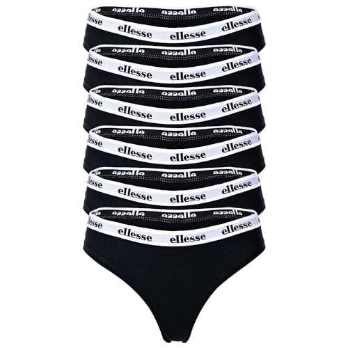 Ellesse Damen Strings, 6er Pack - HILLAR, Unterwäsche, Cotton Stretch, Logobund Schwarz XL von Ellesse