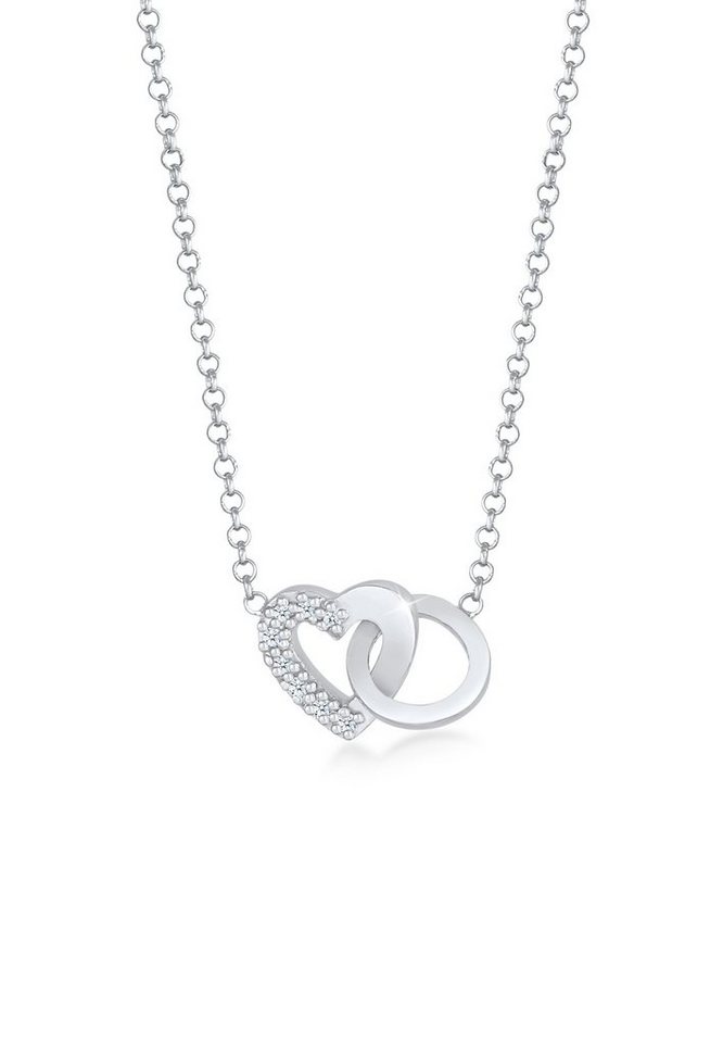 Elli DIAMONDS Kette mit Anhänger Herz Ring Liebe Freundschaft Diamant 925 Silber, Herz von Elli DIAMONDS