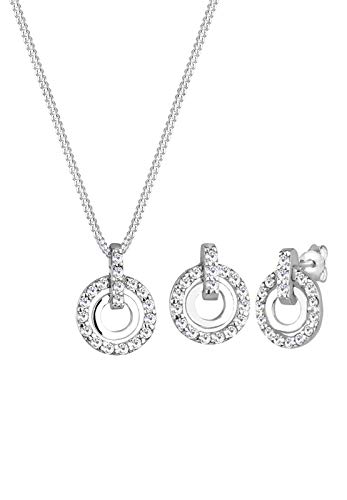 Elli Schmuckset Damen Kreis Anhänger funkelnd mit Kristallen in 925 Sterling Silber von Elli