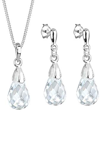 Elli Schmuckset Damen Tropfen Anhänger Ohrhänger Set Bergkristalle in 925 Sterling Silber von Elli