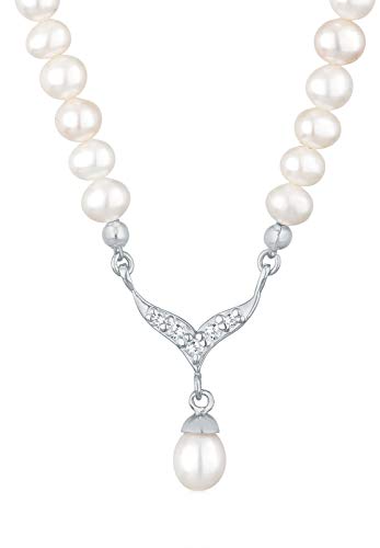 Elli Halskette Damen Collier Braut Edel mit Zirkonia Kristalle und Süßwasserzuchtperle in 925 Sterling Silber von Elli