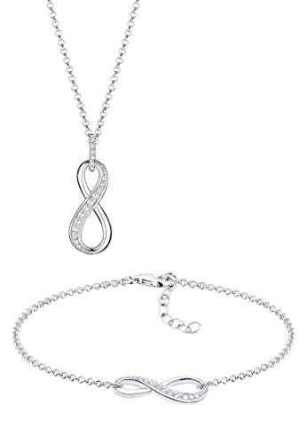 Elli Schmuckset Damen Infinity Unendlichkeit mit Zirkonia in 925 Sterling Silber von Elli