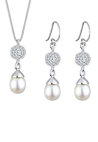 Elli Schmuckset Damen Perle mit Kristalle in 925 Sterling Silber von Elli