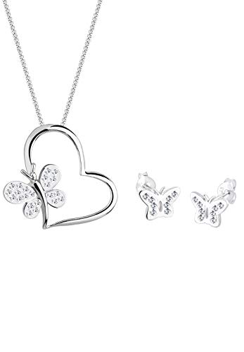 Elli Schmuckset Damen Schmetterling Herz mit Kristalle in 925 Sterling Silber von Elli