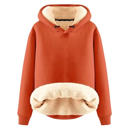 Elogoog Damen Pullover Hoodie Dickes Schwergewicht Sherpa gefüttert Känguru Tasche Winter Winddicht Warm Fleece Sweatshirt Einfarbig Hoodie Sweatshirt Teddy Fleece Kapuzenpullover（a-Orange,L） von Elogoog