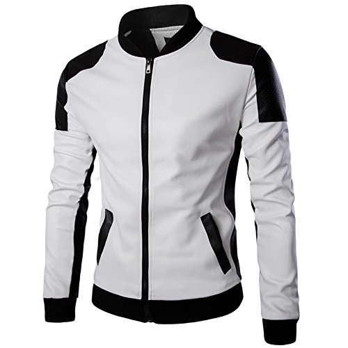 Elonglin Herren Kontrastfarbe Bikerjacken Motorradjacke Kunstleder Stehkragen Slim Fit Kurz Faux-Ledermantel Herbst Weiß Asie XL Elonglin Herren Kontrastfarbe Bikerjacken Motorradjacke Kunstleder Stehkragen Slim Fit Kurz Faux-Ledermantel Herbst Weiß Asie XL von Elonglin