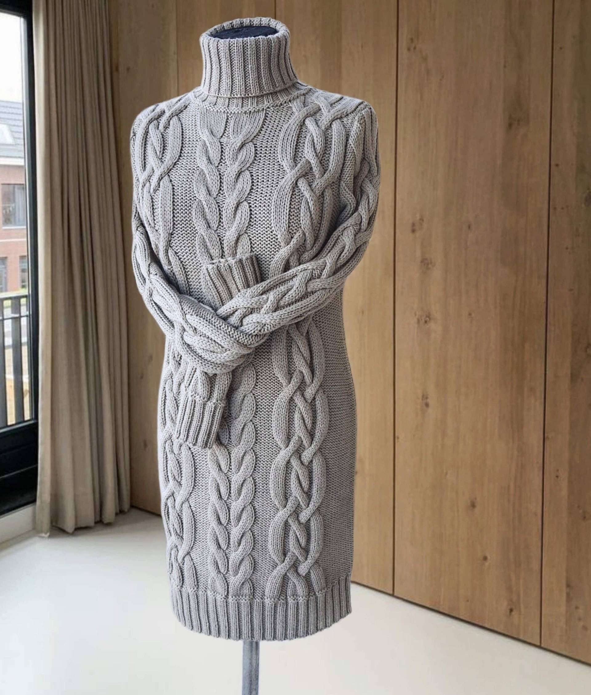 Merino Kabel Strick Rollkragenpullover Kleid - Gemütliches Handgemachtes Pullover Amazing Herbst Winter Damen von ElsanteAtelier