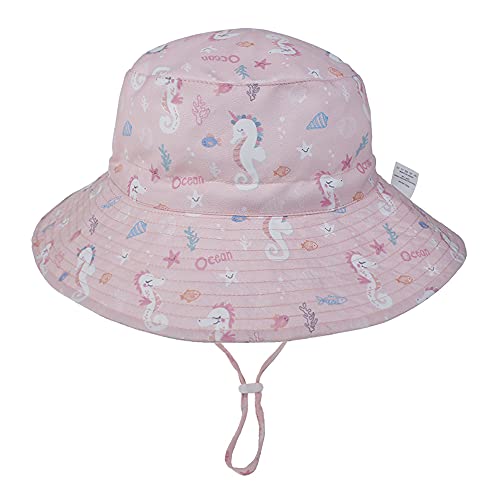 Emlivi Unisex Baby Sonnenhut Kleinkinder Kappe Mütze Fischerhut Strandhut Kinder Stern Hüte Für Mädchen Jungen Sommerhut UV Schutz UPF 50+, (Rosa Seepferdchen 3-12 Monate) von Emlivi