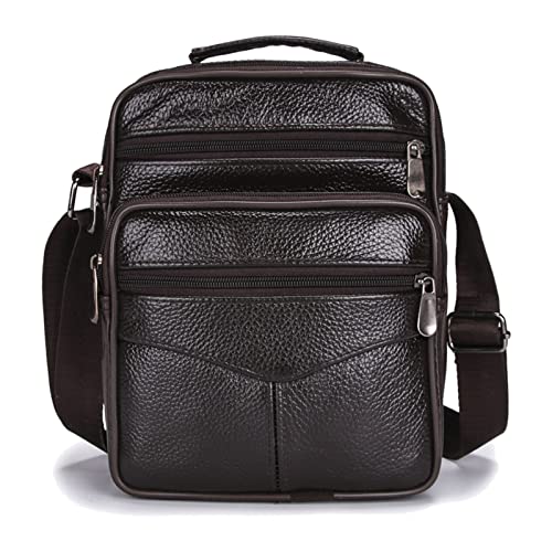 Emoshayoga Business-Kuriertasche, schwarzes Rindsleder, Business-Umhängetasche mit Metall-Reißverschlüssen, große Kapazität, Business-Kuriertasche für Reisen und Arbeit, Herren-Seitentasche, von Emoshayoga